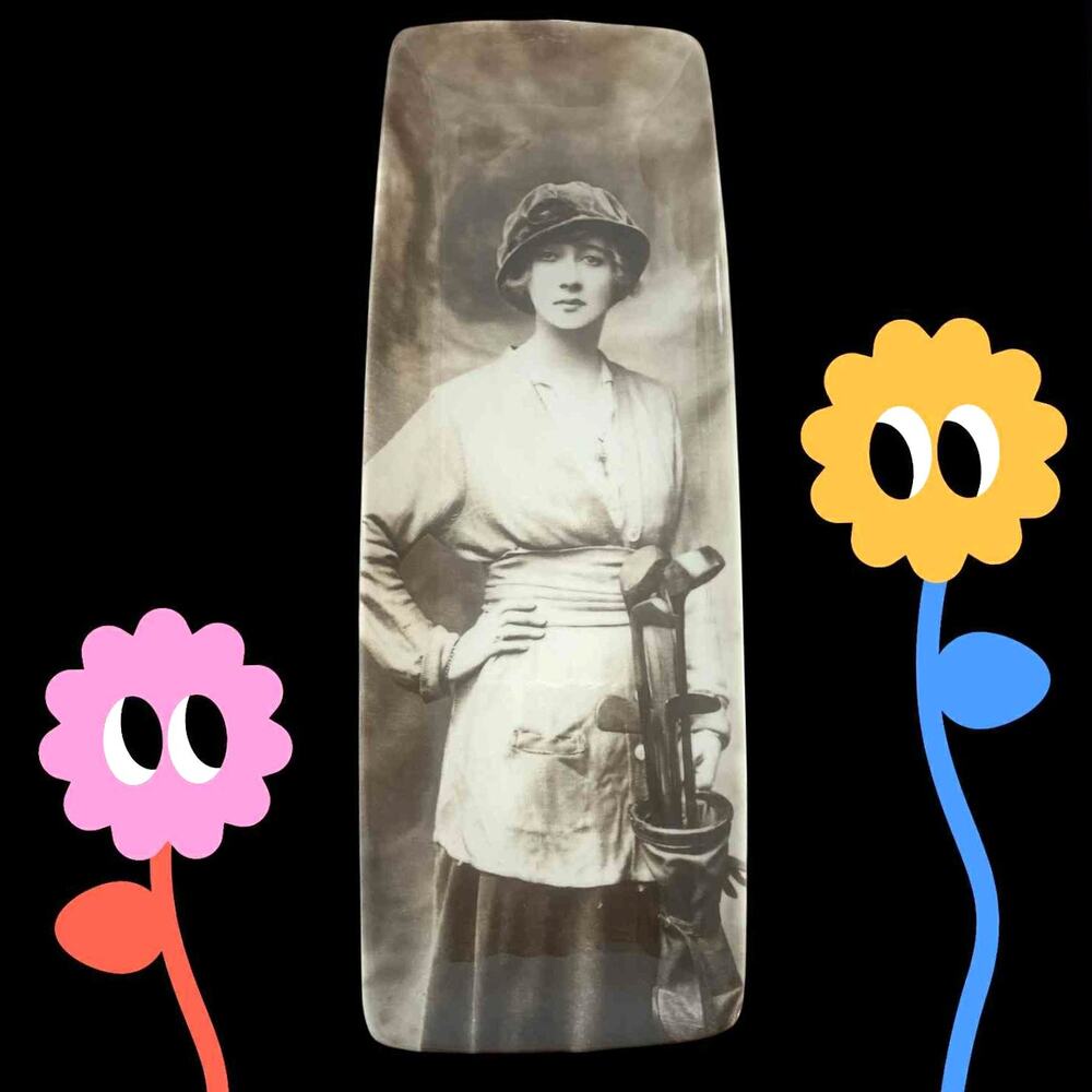 Fore-Winterlilly 1920s Woman Golfer Oblong Ceramic Platter Wall Decor Vail, CO